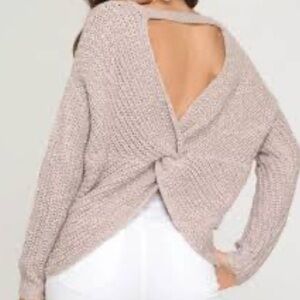 She + Sky Elegant Beige Deep V-Neck Sweater